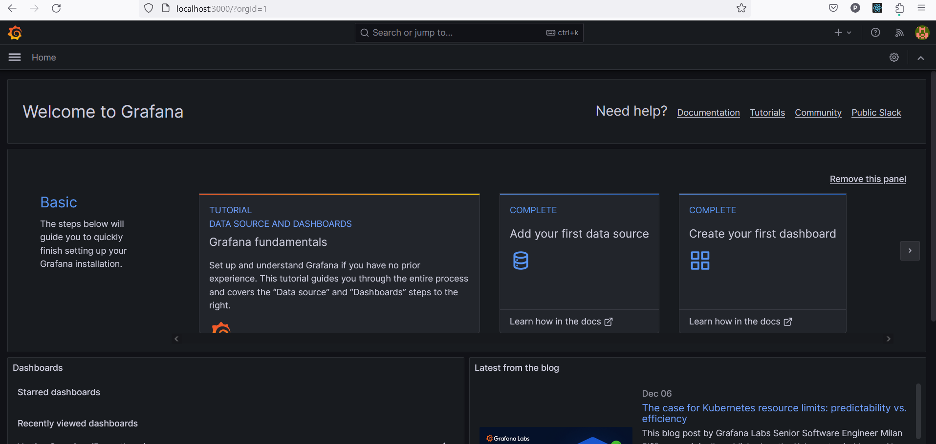 Grafana dashboard