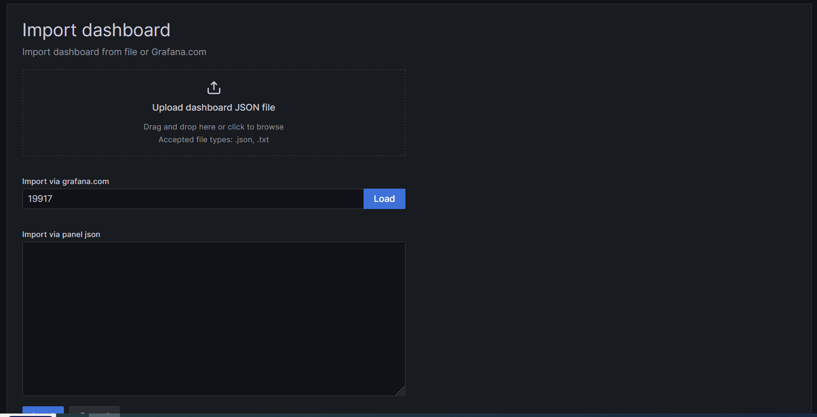 Import dashboard